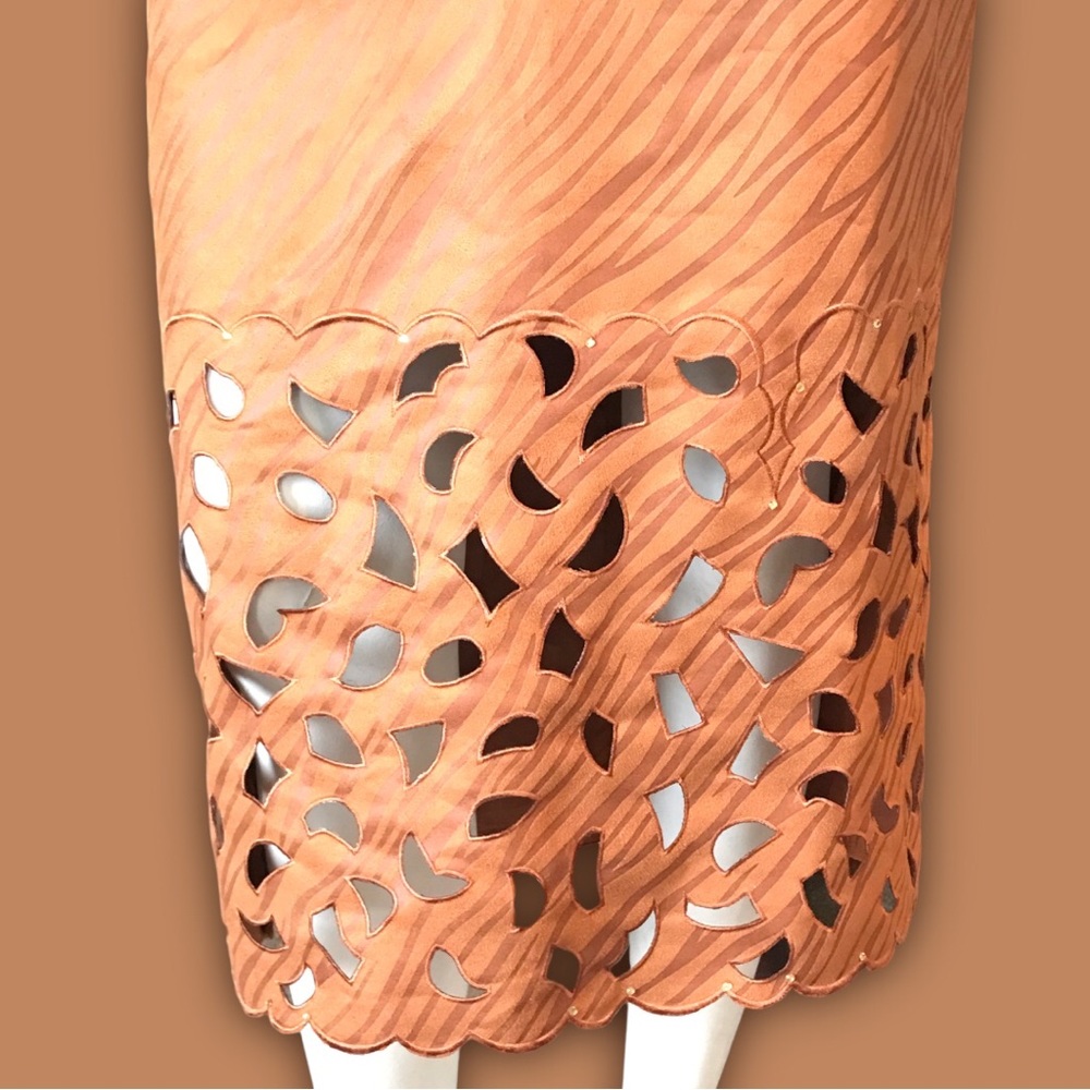 Embellished Animal Print Faux Suede Laser Cut Blazer & Skirt Matching Set - Picture 6 of 16